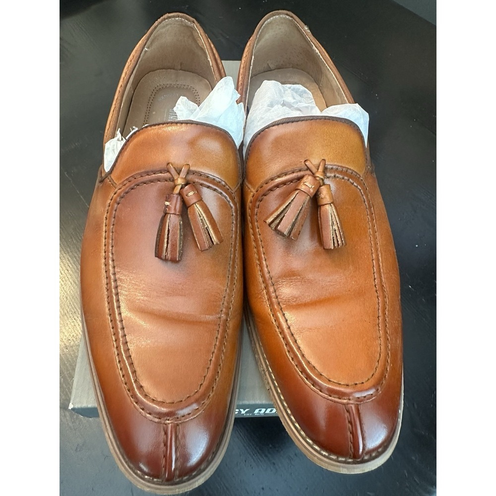 Stacy Adams Mens Sz 9.5 Leather Tan Vintage Moc Toe Slip-On Dress Shoes